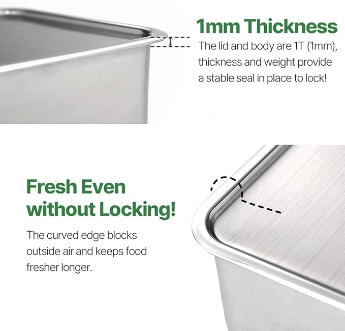 CuBE Low 3PCS Set Stainless Steel Food Storage Containers With Lids and 3 Net Kitchen Appliances Dishwasher Safe Premium South Korea