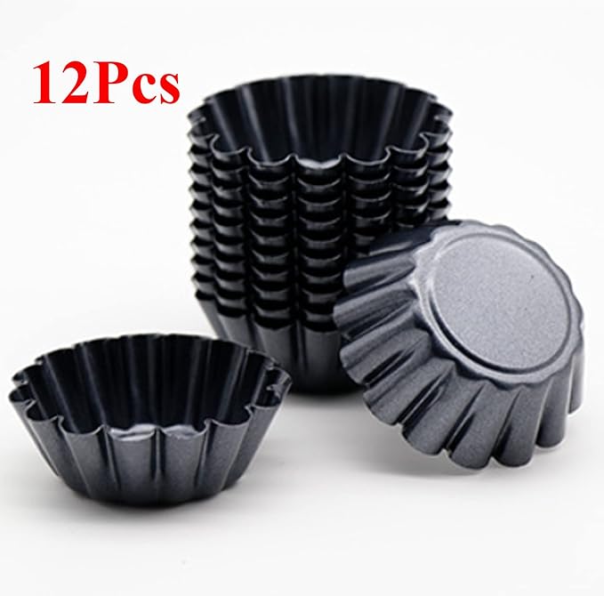 12 Packs Egg Tart Mold, Bigger Size 3 x 0.9inch, Non-Stick Pan Carbon Steel Cake Molds, Mini Pie Mould, Muffin Cupcake Pudding Baking Cup Maker - for Pies, Chinese Egg Tart, Cakes