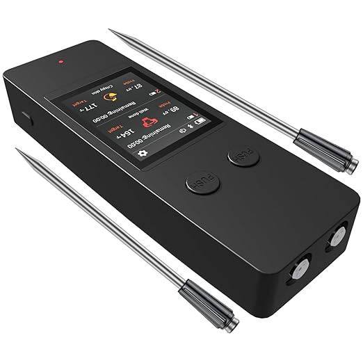 800FT Wireless Meat Thermometer Digital with 2 Upgraded Ultra-Thin Probe, Large Touchscreen, Kitchen Food Thermometer for Cooking Oven, Smoker, Rotisserie, BBQ(No App to Download)