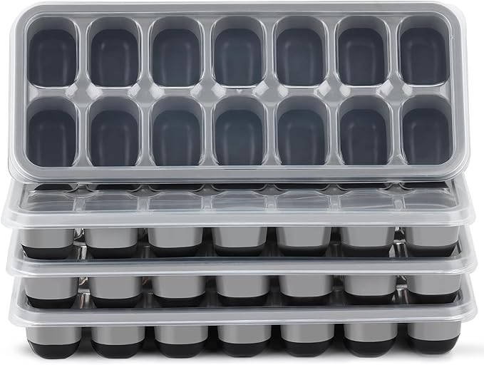 Ice Cube Tray 4 Pack, Easy-Release & Flexible 56 pcs Silicone Ice Cube Trays with Spill-Resistant Removable Lid, Stackable Ice Trays with Covers for Freezer, Cocktail