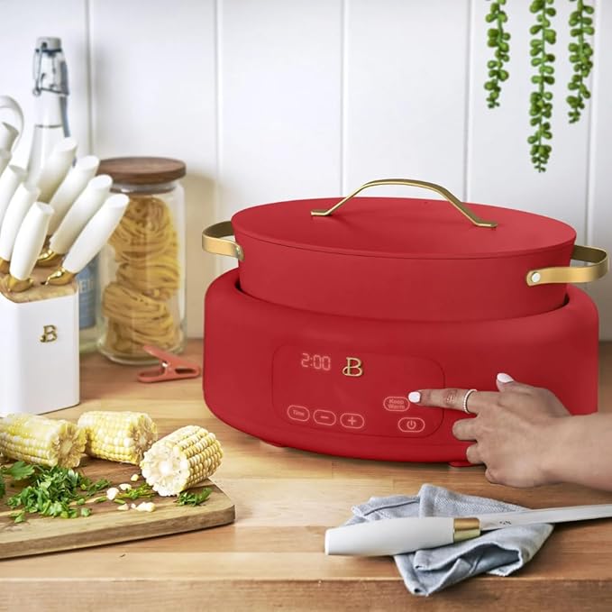 Beautiful 10-in-1 6Qt Electric Multi-Cooker with 7 Presets, Oven-Safe Pot & Lid, Sauté, Steam, Slow Cook, Slow Cooker, Simmer, Rice & More – Touch Display, Dishwasher Safe, Serves Up to 7 (Tomato Red)