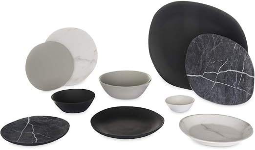 Carlisle FoodService Products Ridge Resuable Plastic Plate Coupe Plate for Home and Restaurant, Melamine, 10 Inches, Marble, (Pack of 12)