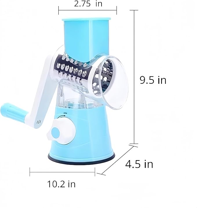 Rotary 3-in-1 Grater for Kitchen - Stainless Steel Cheese Grater with Turn Handle (Blue)