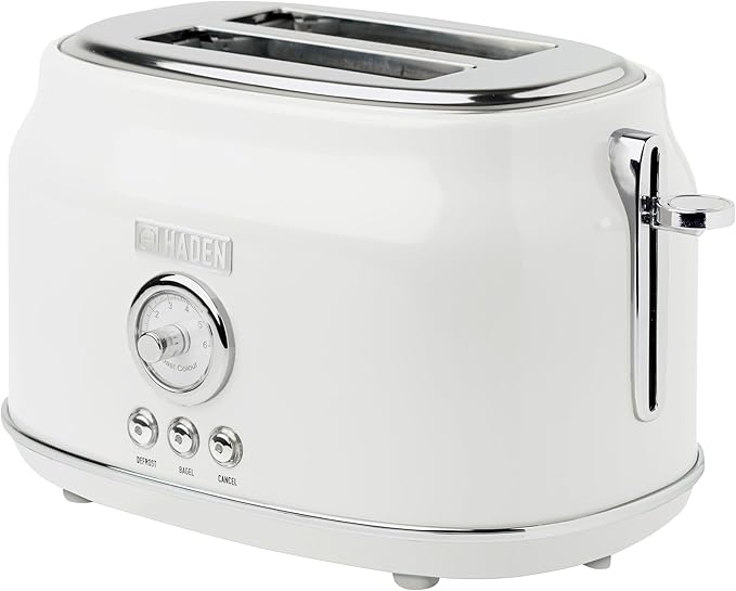 Haden Dorset 2 Slice Extra Wide Slot Toaster with Cool Touch Exterior, Removable Crumb Tray, and 6 Variable Browning Control, Ivory