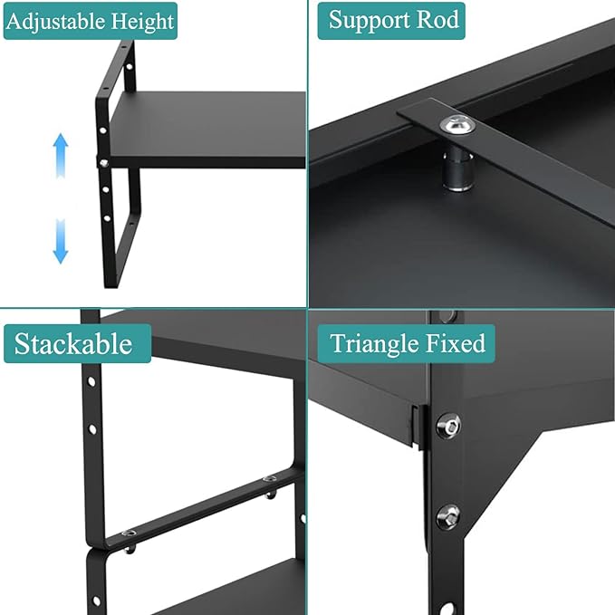 Expandable Kitchen Cabinet Shelf Organizers 3 Pack, Stackable Metal Pantry Storage Shelves Rack, Adjustable Counter Shelf for Cabinets, Countertop, Cupboard Organizers and Storage, Black