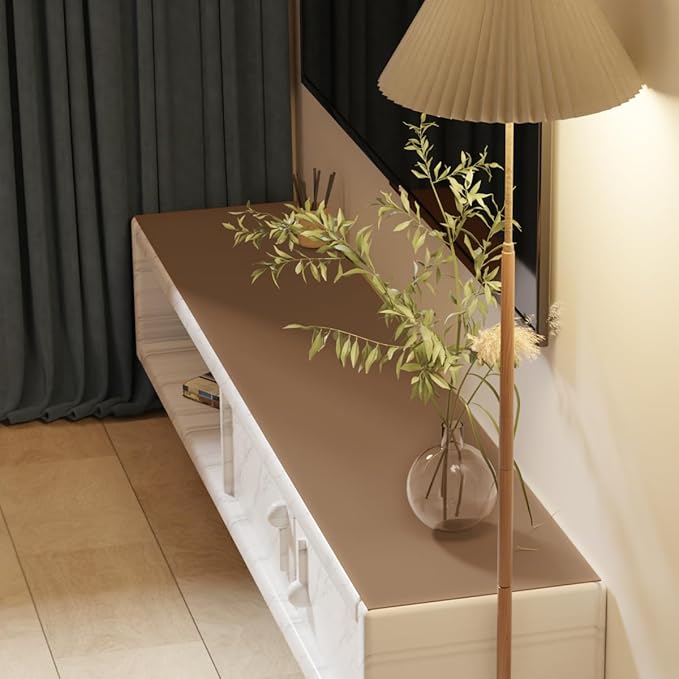 Leather Dresser Cover,1.8mm Thick,14x90 Inch,Dresser Protector Top,Dresser Top Protector,Dresser Cover Top,Dresser Top Cover,Dresser Cover Top for Bedroom.(Mud Color+Champagne Gold,14x90)