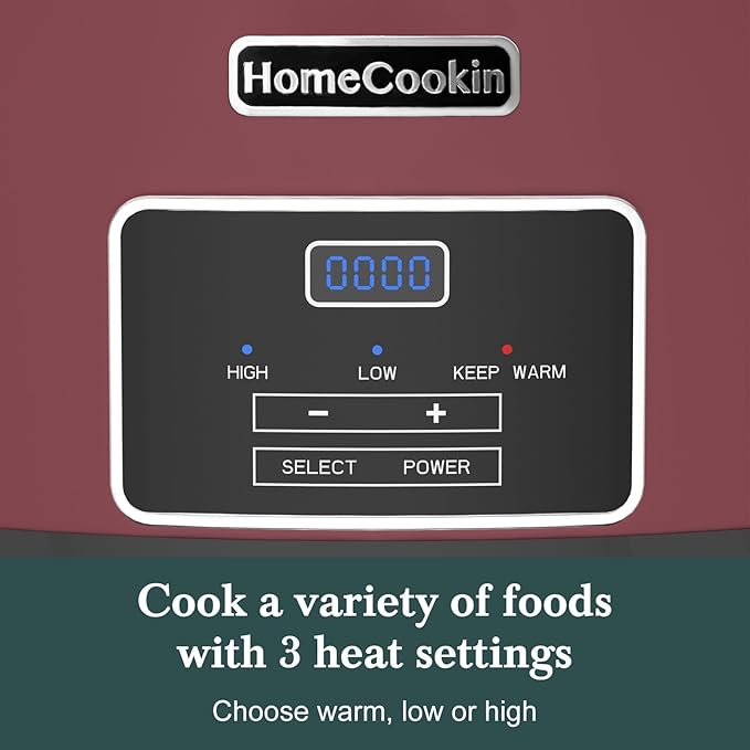 HOMECOOKIN 6-Quart Programmable Slow Cooker with Timer - Small Kitchen Appliance for Family Dinners - Serves 6+ People - Heat Settings: Keep Warm(Red Shell + White Ceramic Liner)