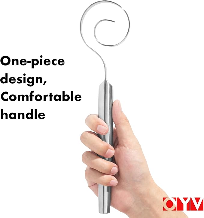12-Inch Seamless Dough Whisk, 18/10 Stainless Steel Bread Whisk, Danish Whisk for Sourdough, Pizza, Cookies, Pancake & Waffle, Easy to Clean Sour Dough Tools
