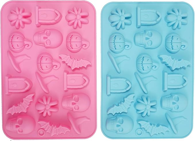 2 Pack Cowboy Chocolate Molds, Western Theme Silicone Mold Baking with Cowboy Hat, Cowboy Boot and Horse, Suitable for Making Chocolate, Candy, Cakes, Cupcakes (Pink and Blue-Halloween-2PCS)