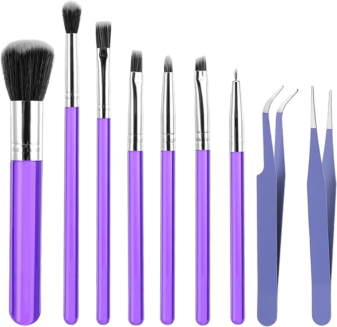 9 Pieces Candy Cookie Decoration Brush Cake Decorating Brushes Tools Set Cakes Pastry Baking Brushes Paint Brush Stainless Steel Straight Curved Tip for Baking Fondant DIY Cake Sugar(Purple Color)