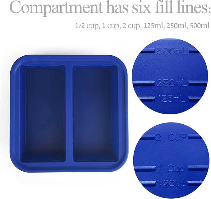 2 Cup Silicone Freezer Molds 2 Pack Silicone Freezer Tray with Lid Make 4 Perfect 2-Cup Portions - Easy Release Molds for Food Storage & Freeze Soup, Broth, Stew or Sauce