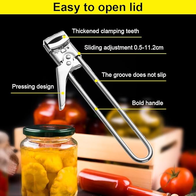 Adjustable Stainless Steel Jar Opener, 2026 New Multifunctional Stainless Steel Can Opener, Jar Lid Opener for Weak Hands, Jar Lid Gripper Bottle Opener Kitchen Accessories (2)