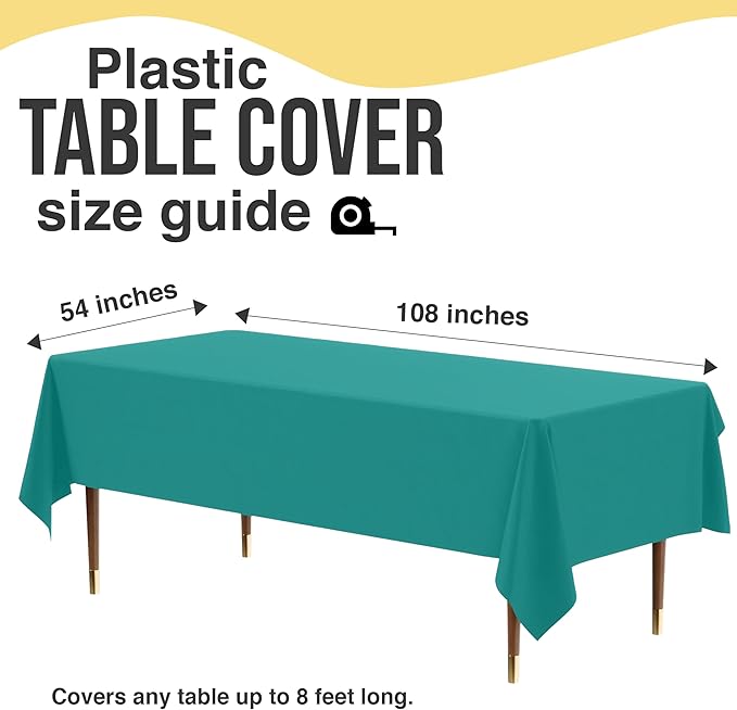 Exquisite 66% Thicker Premium Plastic Table Cloth Rectangle Table Cover 0.5 Mil 6 Pack Teal Table Cloth 54 Inch x 108 Inch Disposable Tablecloth Won't Tear Easily Like Cheap Thin Brands
