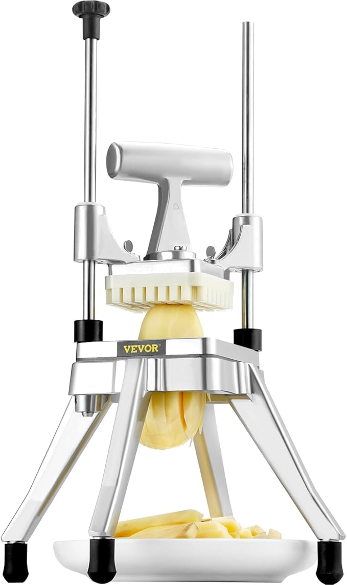 VEVOR Commercial Vegetable Fruit Chopper, Stainless Steel French Fry Cutter w/ 4 Blades 1/4" 3/8" 1/2", Vegetable Chopper Dicer w/Stainless Bowl, Heavy Duty Cutter for Potato Tomato Onion Mushroom