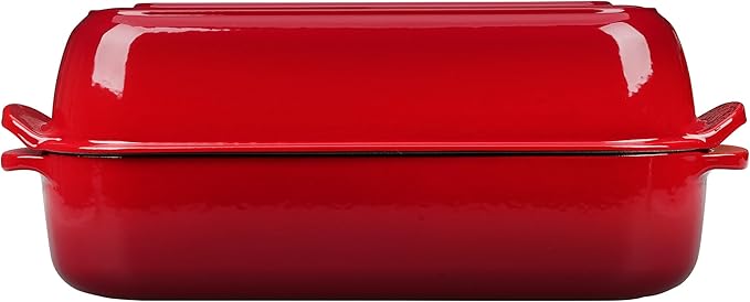 Enameled Cast Iron Loaf Pan with Lid, Dutch Oven Bread pan for Homemade Sourdough Bread Baking, 12.5x5.5 inch, 5qt, Red