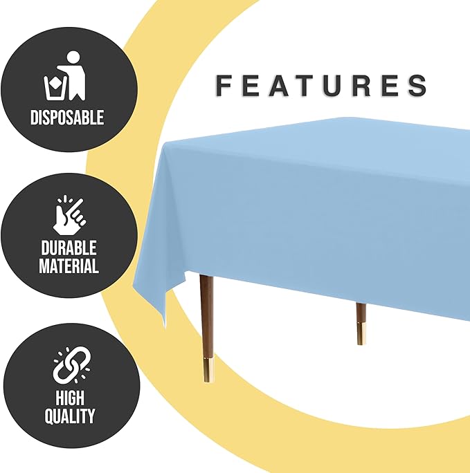 Party Solids 66% Thicker Premium Plastic Table Cloth Rectangle Table Cover 0.5 Mil 6 Pack Light Blue Table Cloth 54 Inch x 108 Inch Disposable Tablecloth Won't Tear Easily Like Cheap Thin Brands
