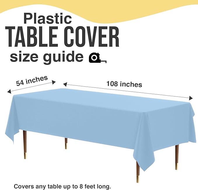 Party Solids 66% Thicker Premium Plastic Table Cloth Rectangle Table Cover 0.5 Mil 6 Pack Light Blue Table Cloth 54 Inch x 108 Inch Disposable Tablecloth Won't Tear Easily Like Cheap Thin Brands
