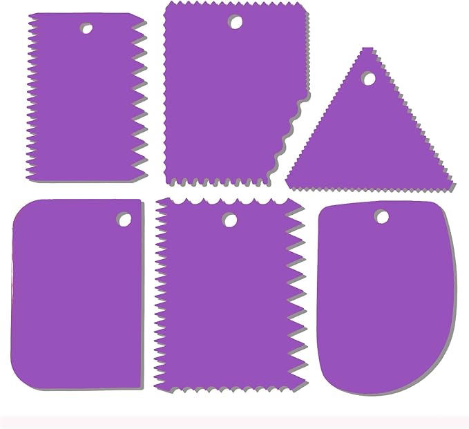 Cake Scraper, Cake Smoother Scraper Set, Dough Scraper Icing Scraper Polisher Tool, Cake Decorating Comb, Icing Smoother Plastic Sawtooth Cake Icing Kitchen Baking Cake Edge (Purple)