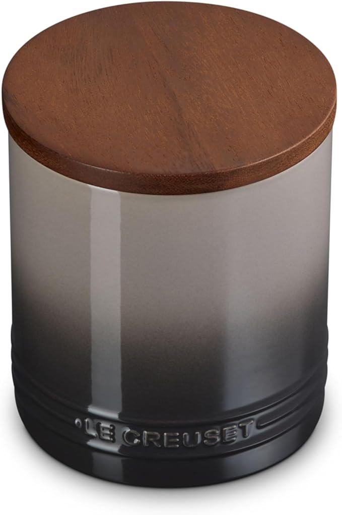 Le Creuset Signature Salt Cellar and Storage Canister with Wood Lid, 1.2 qt., Oyster