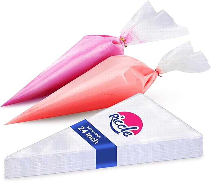Riccle Extra Large 24 Inch Piping Bags - 100 Textured Anti Burst Thickened Disposable Pastry Bags - Icing Piping Bags for Frosting - Ideal for Cakes and Cookies Decoration