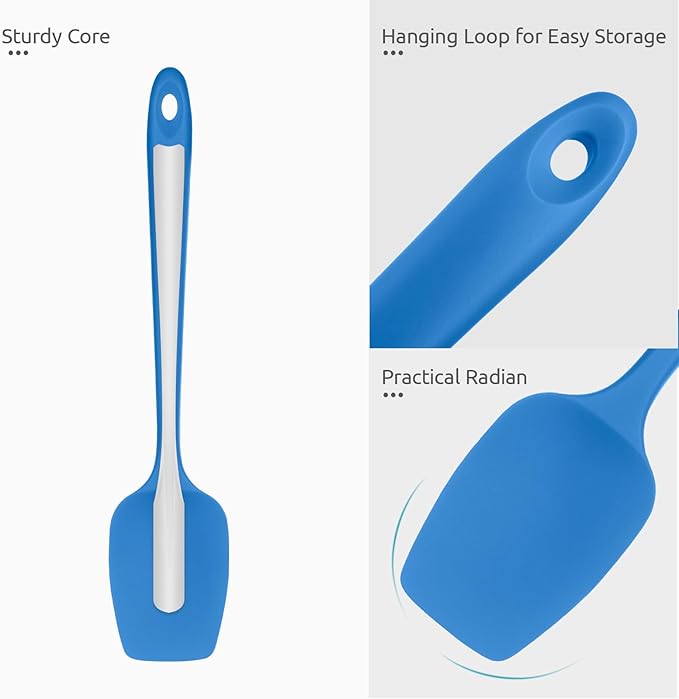 Heat Resistant Silicone Spoon Spatula: U-Taste 600ºF High Heat Flexible 11.38in Silicon Mixing Stirring Cooking Scraping Baking Bowl Scraper Seamless Spreader for Kitchen Nonstick Cookware (Lake Blue)