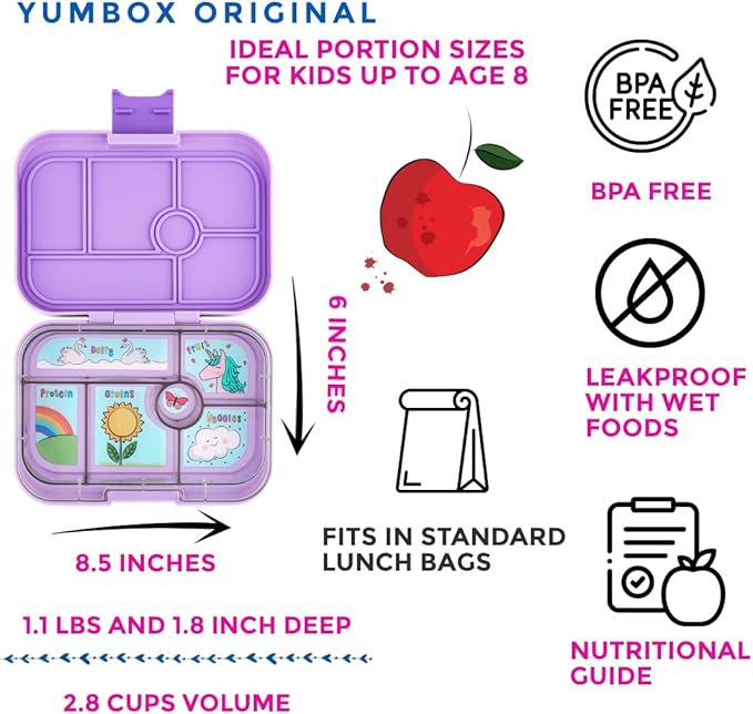Yumbox Original Leakproof Bento Lunch Box Container for Kids (Lavande Purple Unicorn)