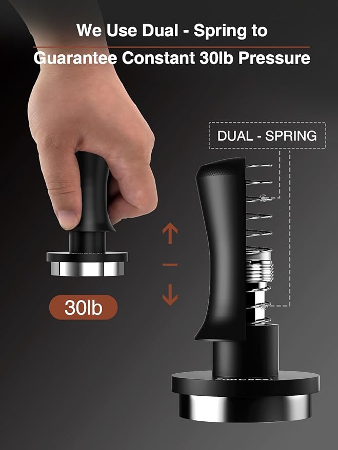 Espresso Tamper, Barista 58mm Coffee Tamper,Spring-loaded,Stainless Steel,Flat Base