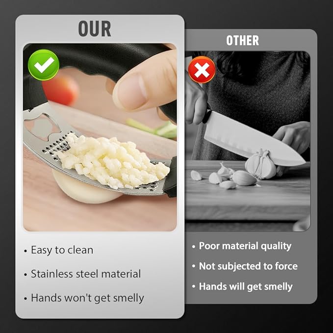 Stainless Steel Garlic Press Rocker, 2025 New Garlic Mincer and Garlic Crusher, Easy-Squeeze Garlic Tool with Peeler and Cleaning Brush for Smashing Garlic (A2-1Pcs)