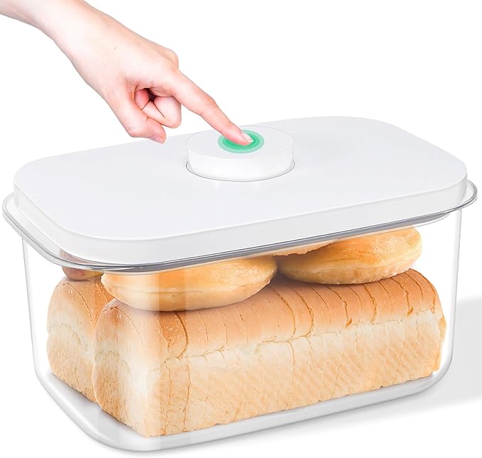 Large Bread Box with Easy-Carrying Handles for Kitchen Countertop, 6.5 Qt Rice Flour Container with Pop Up Lid & Hanging Hooks for Cleaner Use, Airtight Food Storage Bin for Kitchen Organization