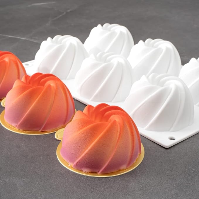 Pastry Tek 6 Cavities Mini Bundt Cake Pans, 10 Oven-Ready Mini Fluted Tube Cake Pans - Flexible, Freezable, White Silicone Baking Molds, Easy Release, For Baking Cupcakes or Donuts - Restaurantware
