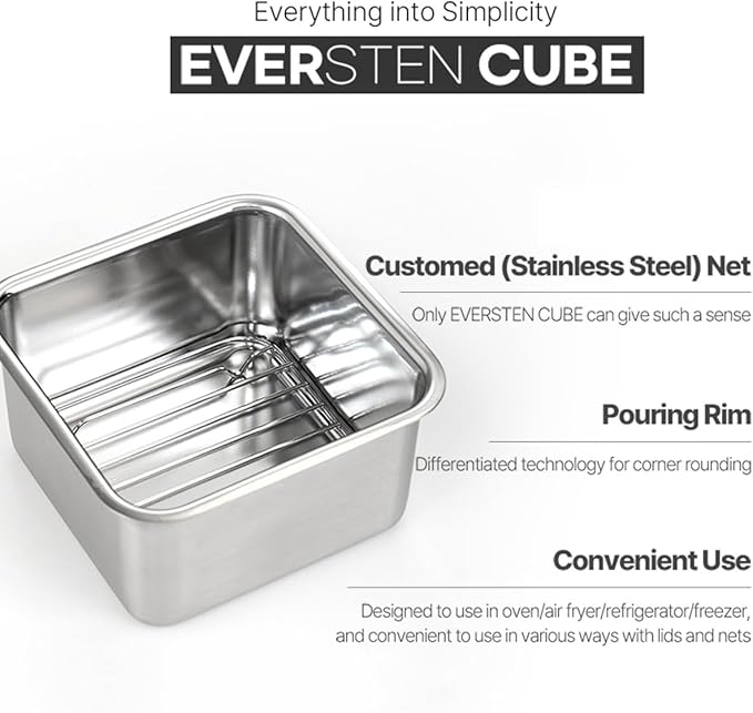 CuBE Low 3PCS Set Stainless Steel Food Storage Containers With Lids and 3 Net Kitchen Appliances Dishwasher Safe Premium South Korea