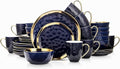 Stone Lain Florian Modern Porcelain Dish Set, 32-Piece Dishes for 8, Gold and Blue