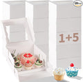 Bento Cake Box With Cupcakes, Clear Window 6 Holes Bento Combination,12 Sets: Cookie Boxes Fit 5 Regular Cupcake and Mini Cakes, Christmas Wedding Birthday Party (White/clear, 1+5/12pcs)