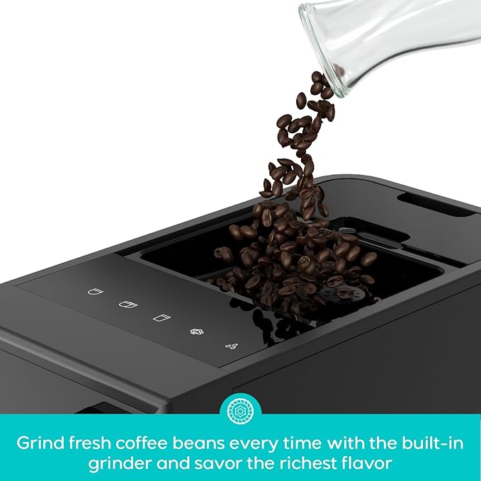 CASABREWS ACAFE PLUS Automatic Espresso Machine, 20bar Espresso Coffee Machine with Grinder and Milk Frother, Professional Coffee Maker with Touch Screen for Cappuccino and Americano, Black