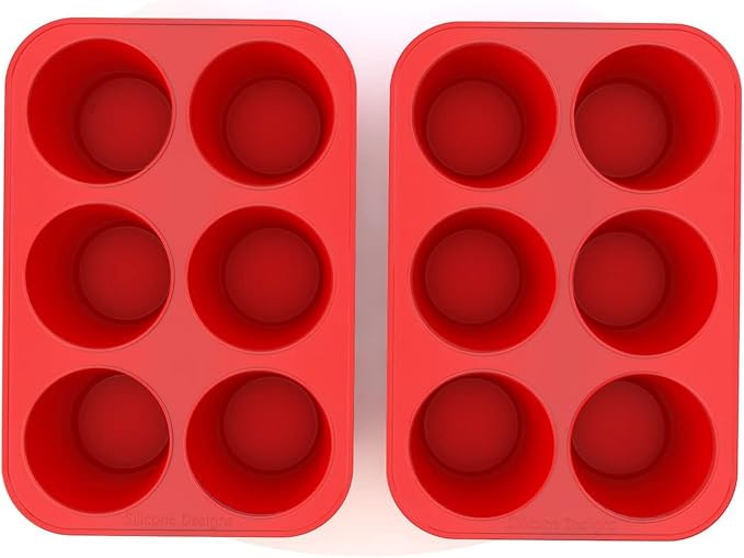 Silicone Texas Muffin Pan 6-Cups, Jumbo Muffin Pan Set of 2, BPA-Free Non-Stick Cupcake Maker, 10.75L x 7.5W for Baking