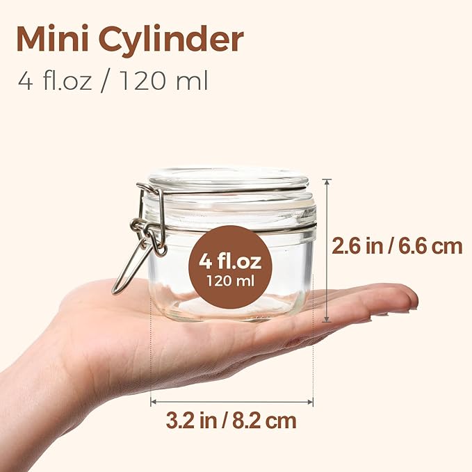 ComSaf 4oz Small Airtight Glass Jars Set of 6 with Lids Food Storage Jar Round, Mason Jar, Mini Storage Container with Clear Preserving Seal Wire Clip Fastening for Kitchen Canning, Jam, Spice, Honey