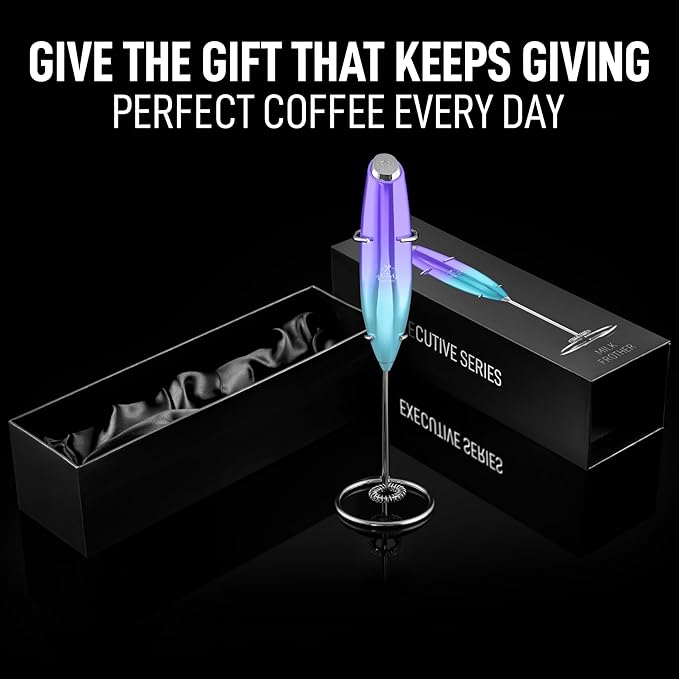 Zulay Kitchen Executive Series Luxury Gift Milk Frother – Handheld Electric Foam Maker for Coffee, Lattes & Hot Chocolate – Deluxe Finish, Ideal Gift for Coffee Lovers