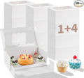 Bento Cake Box With Cupcakes, Clear Window 5 Holes Bento Combination,6 Sets: Cookie Boxes Fit 4 Regular Cupcake and Mini Cakes, Christmas Wedding Birthday Party (White/clear, 1+4/6pcs)