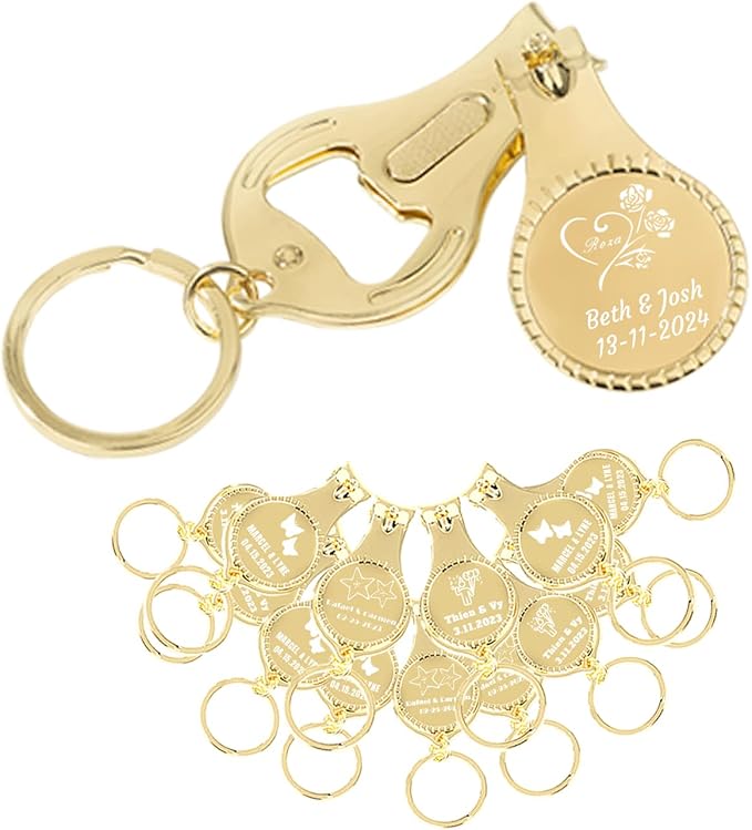 50pcs Personalized 4 in 1 Multi Function Bottle Opener, Nail Clipper, Wedding Favors Brewery, Private Customized, Gold, Multitool Gifts for Men
