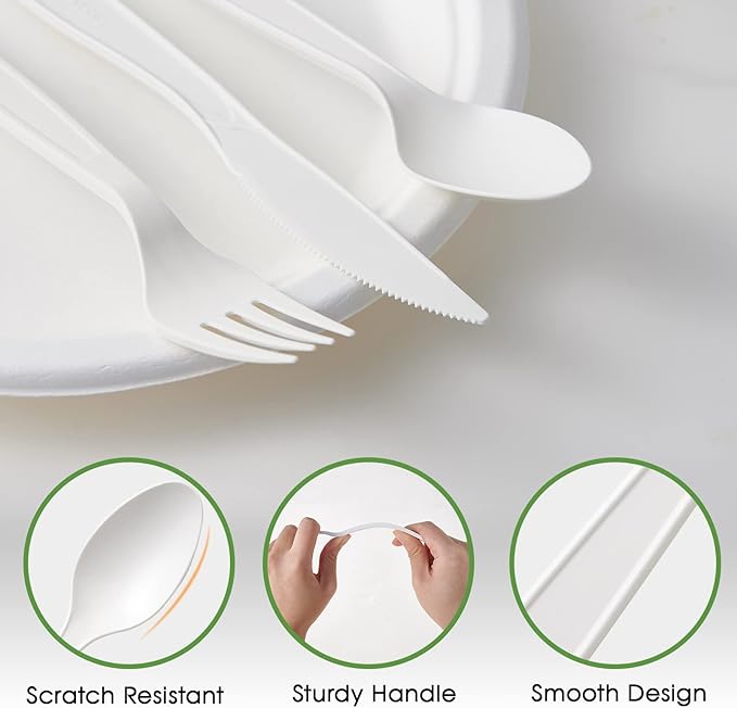 ECOLipak 150 Pcs White Disposable Spoons, 6.7 Inch Large Size Heavy Duty No Plastic Spoons for Party, BBQ, Picnic