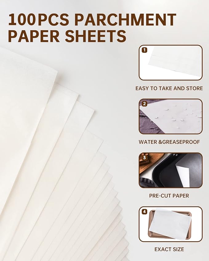 16x24 inch Heavy Duty Parchment Paper Sheets, 100Pcs Precut Non-Stick Full Parchment Paper for Baking, Cooking, Grilling, Frying and Steaming, Full Sheet Baking Pan Liners, Commercial Baking