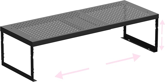 Stackable Expandable Metal Shelf Organizer - Adjustable Wire Storage Rack with Holes for Kitchen, Bathroom, Cabinet, Office - Space Saving, Durable & Sturdy Design（1PACK/Large/Black