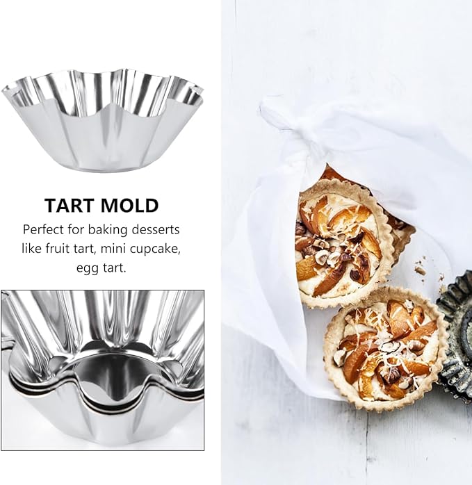 Unomor 6pcs Reusable Stainless Steel Tart and Cupcake Molds Baking Pans for Muffins Pies and Desserts Silver Kitchen Bakeware