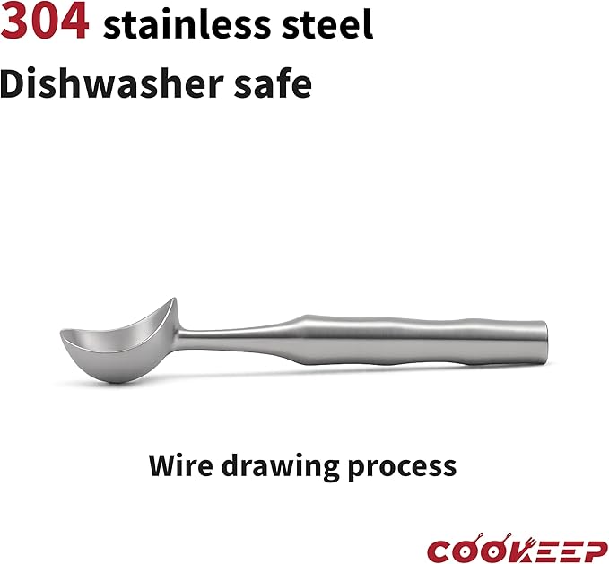 Stainless Steel Ice Cream Scoop - Ergonomic Handle small Ice Cream Scooper Heavy Duty Ice Cream Scoops Best Rated - One-Piece Dishwasher Safe Icecream Scoop Stainless Steel