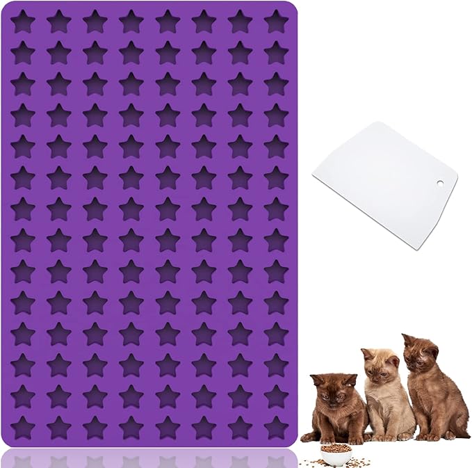 Mini Star Silicone Mold, 112 Cavities Chocolate Candy Molds with Stars Shape for Homemade Pet Training Treats/Biscuits, Food Grade Star Mold for Fruit Snack/Cake Decor (with a Scraper)