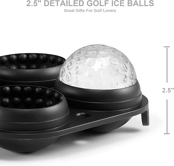Novelty Golf Gifts Ball Ice Maker Mold, 2.5" Large Sphere Round Ice Cube Mold for Cocktails, Whiskey, Bourbon Chilling, 4 Hole Fun Shapes Big Silicone Circle Ice Cube Trays w/Funnel
