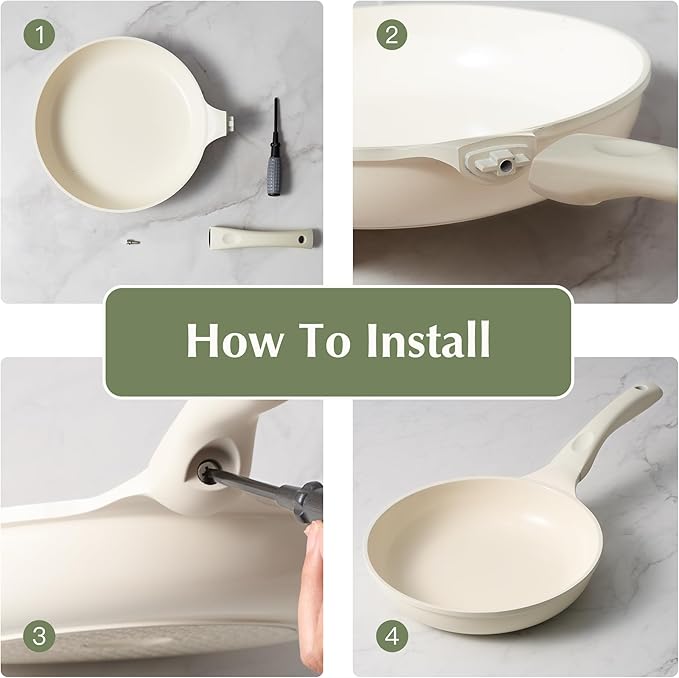 Redchef Ceramic Pan Nonstick, Nonstick Frying Pan, Large Fry Pans, PFAS & PFOA-Free, Non-Toxic, Induction Compatible Pans, Ergonomic Handles, Suitable for All Stove, Beige White, 11"