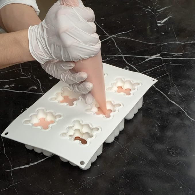 Restaurantware-6 Cavities Pastry & Baking Mold, 1 Oven-Ready 3D Mold - Flexible, Freezable, White Silicone Silicone Mold For Baking, Easy Release, For Chocolate, Cheesecake, Jelly, Or Mousse