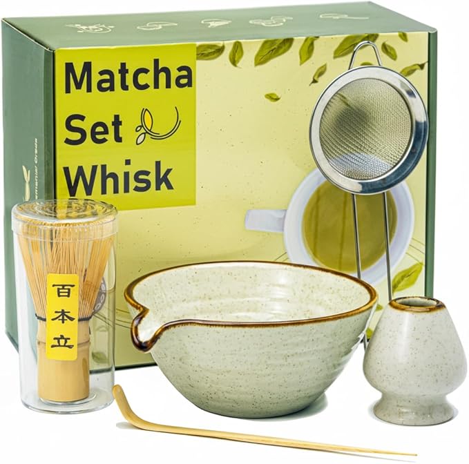 Matcha Whisk Set,Matcha Set,Matcha Kit,Matcha Bowl with Spout,Scoop,Sifter,Bamboo Whisk,Chasen Holder,Unique Gifts for Women Grifend,Gifts for Christmas, Birthday,Halloween