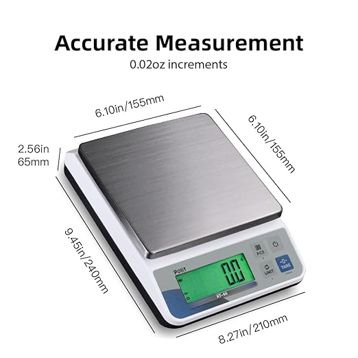 Polit KT-66 Digital Kitchen Scale 18lb/8000g｜0.02oz/0.5g Precision Food Scale with LCD Display｜Battery or Plug-in｜Stainless Steel Top｜Grams & Ounces｜5 Units for Baking, Cooking, Farming & Shipping